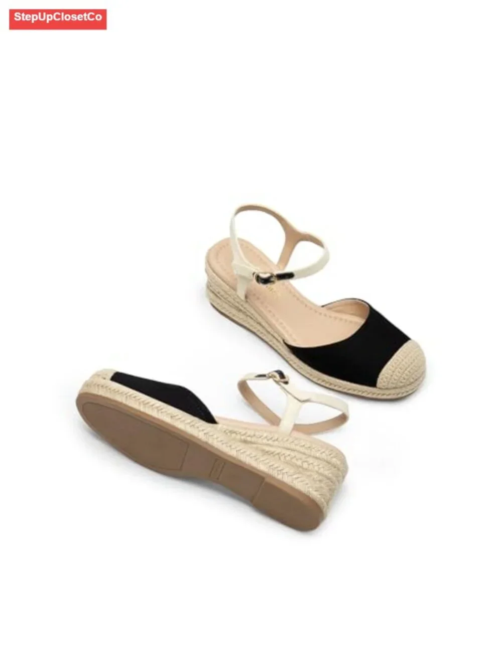 Closed Toe Espadrilles Platform Wedge Heels with Ankle Straps